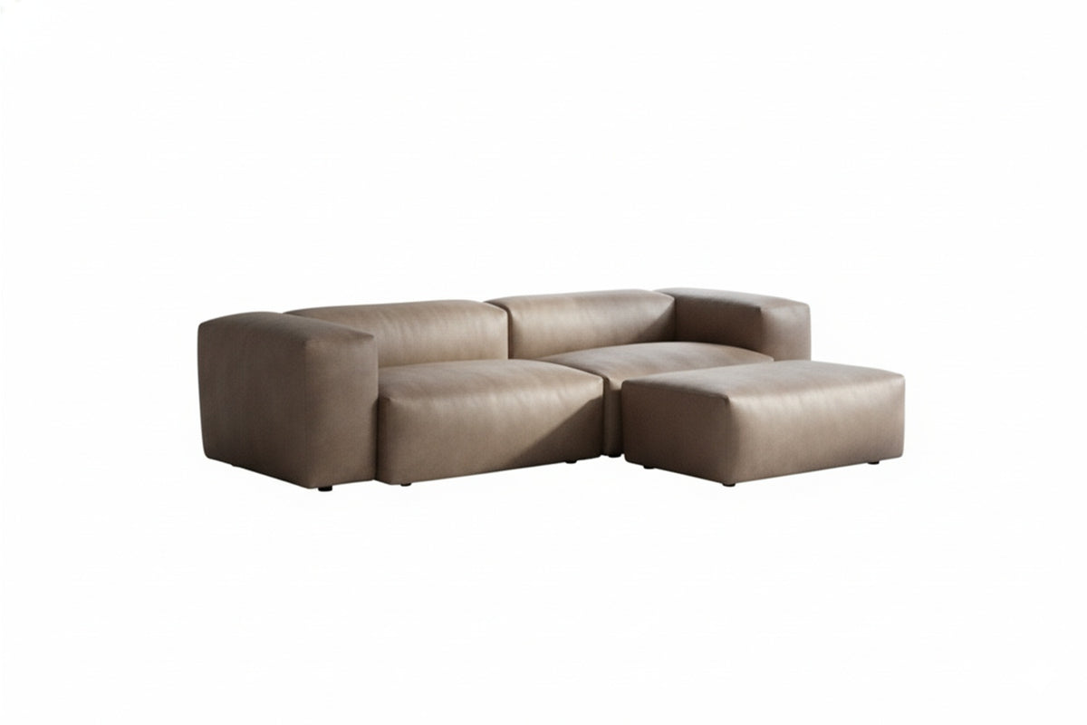 KAWOLA Sofa CELESTE 4-Sitzer mit Hocker Lederfaserstoff anthrazit