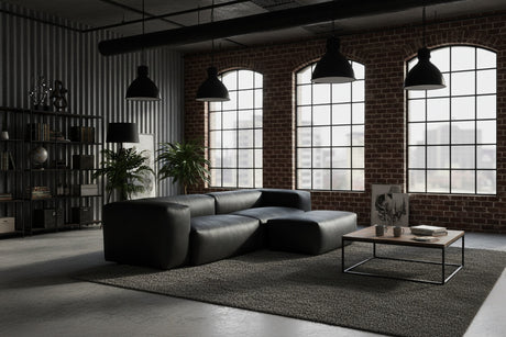 KAWOLA Sofa CELESTE 4-Sitzer mit Hocker Lederfaserstoff schwarz