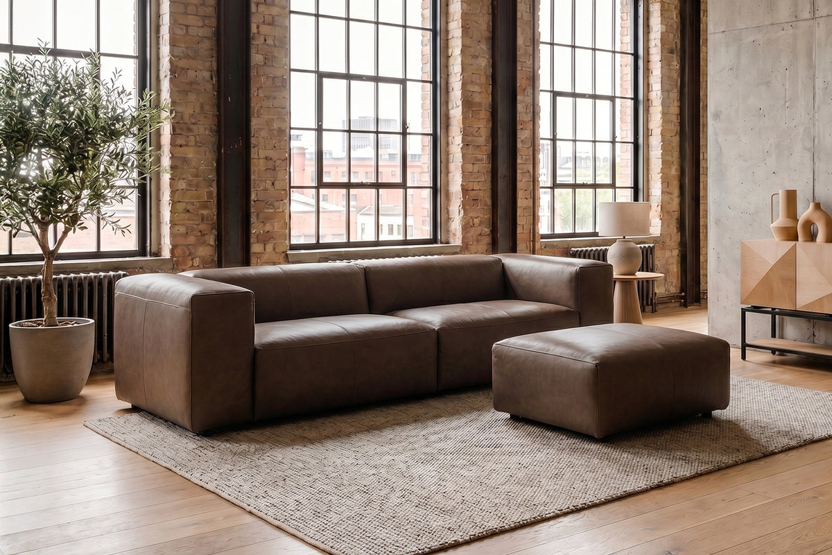 KAWOLA Sofa CELESTE 4-Sitzer Leder dunkelbraun