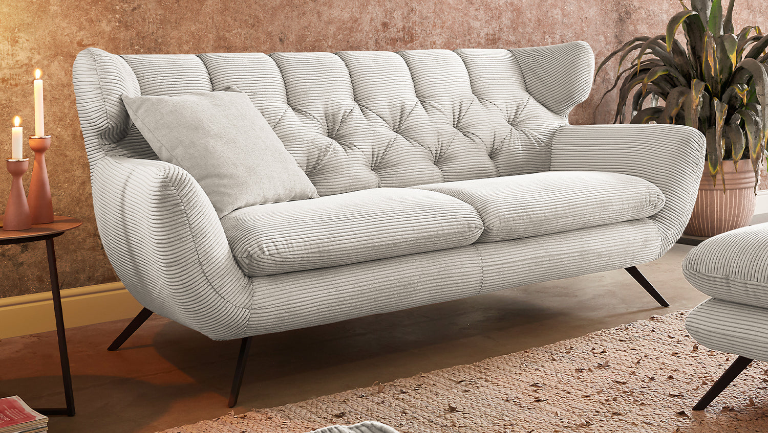 KAWOLA Sofa CHARME Cord cremeweiß, 3-Sitzer
