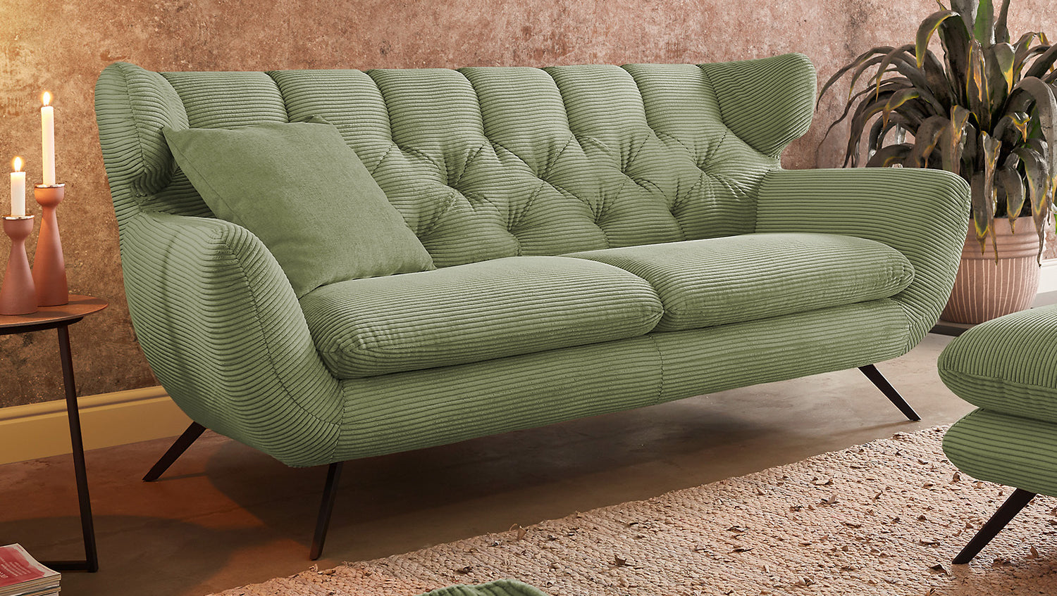 KAWOLA Sofa CHARME Cord olivgrün, 2-Sitzer