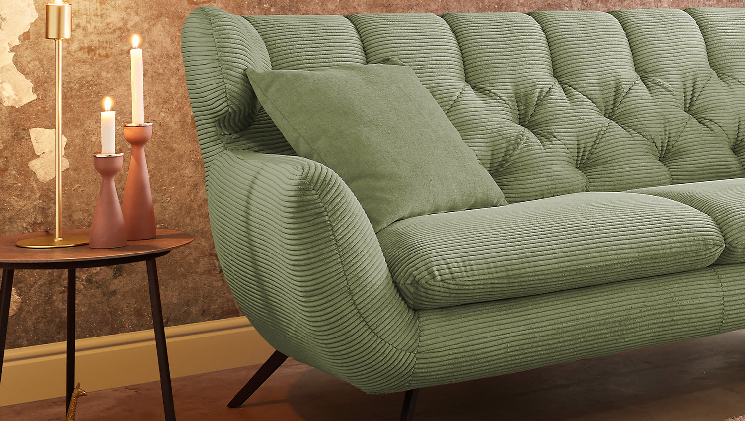 KAWOLA Sofa CHARME Cord olivgrün