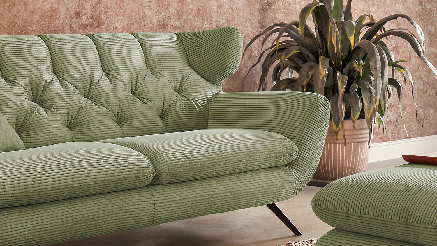 KAWOLA Sofa CHARME Cord olivgrün