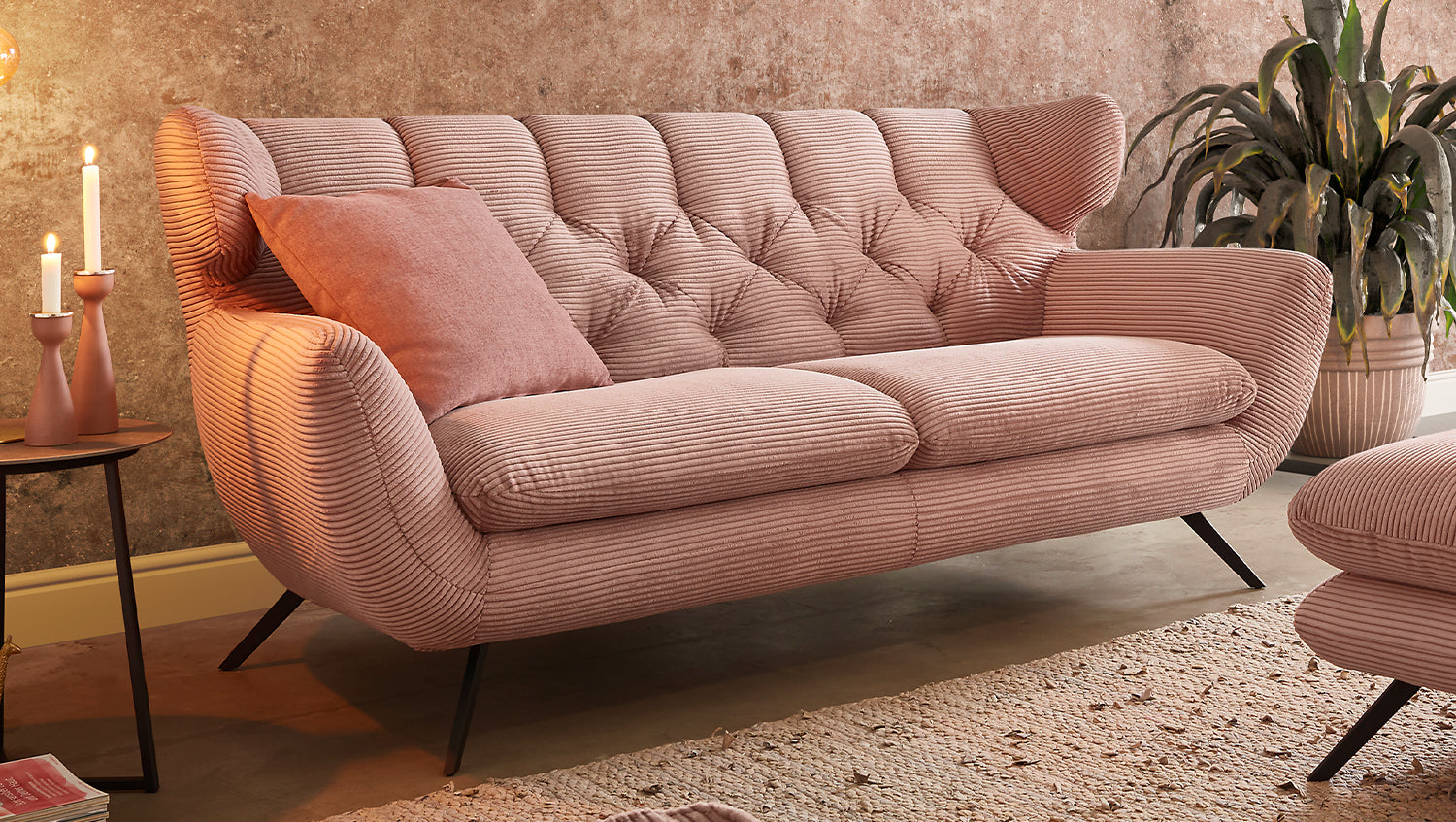 KAWOLA Sofa CHARME Cord rosa, 3-Sitzer
