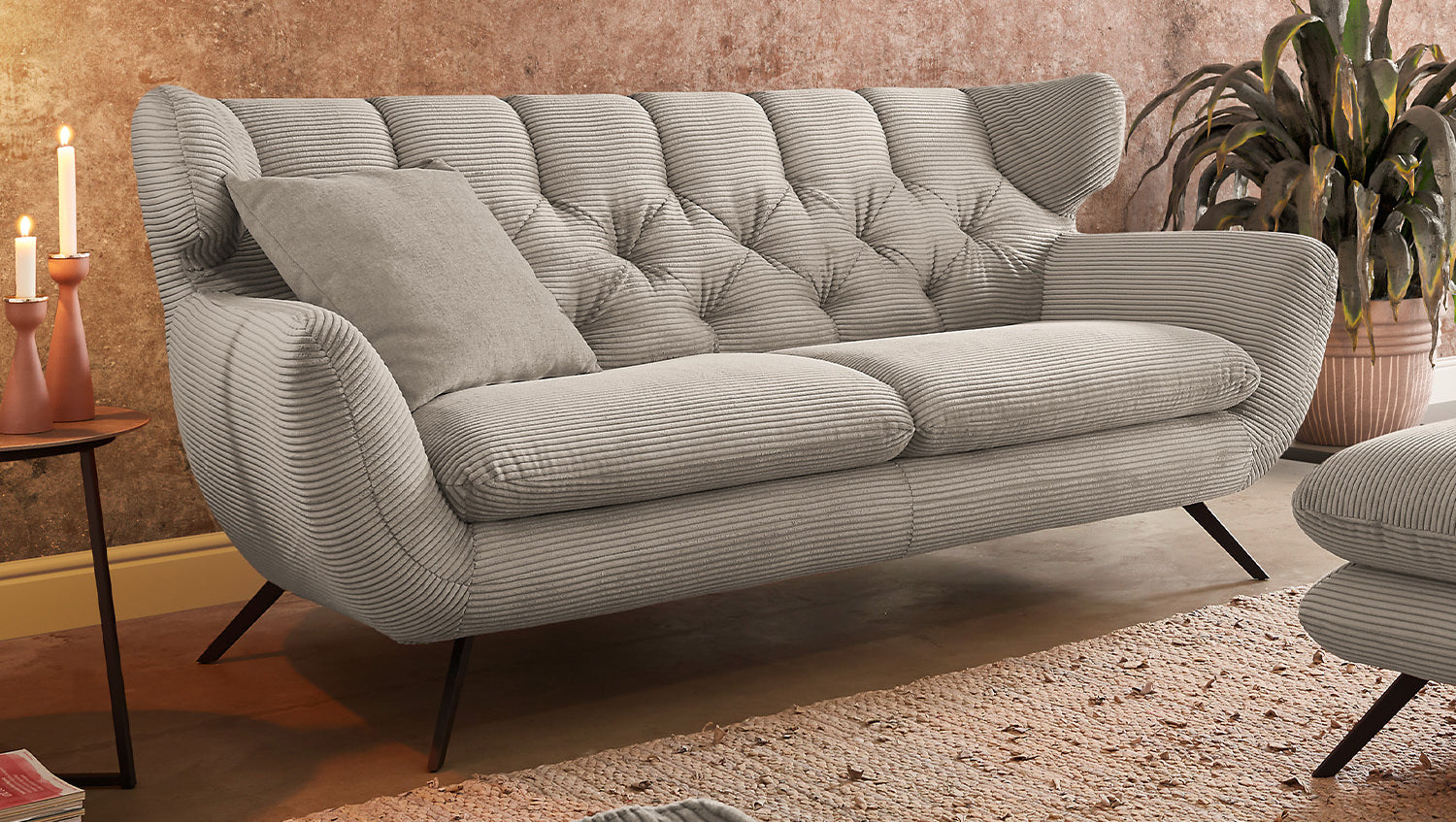 KAWOLA Sofa CHARME Cord steingrau, 3-Sitzer