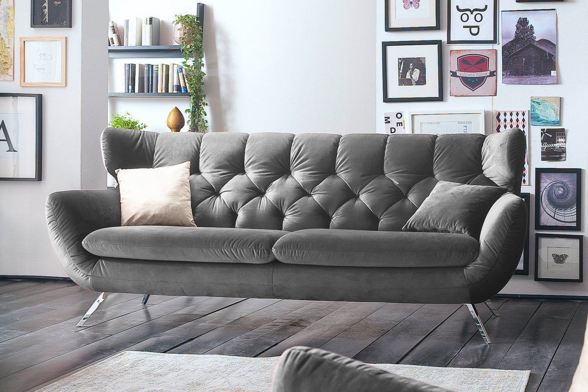 KAWOLA Sofa CHARME Velvet stone, 2-Sitzer