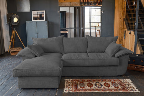 KAWOLA Sofa DAMETO Ecksofa Bettsofa Schlafsofa mit Stauraum Cord grau