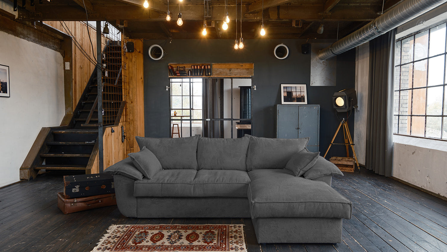 KAWOLA Sofa DAMETO Ecksofa Bettsofa Schlafsofa mit Stauraum Cord grau, Rechts