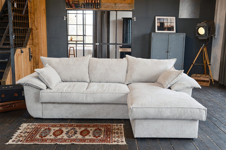 KAWOLA Sofa DAMETO Ecksofa Bettsofa Schlafsofa mit Stauraum Cord weiß