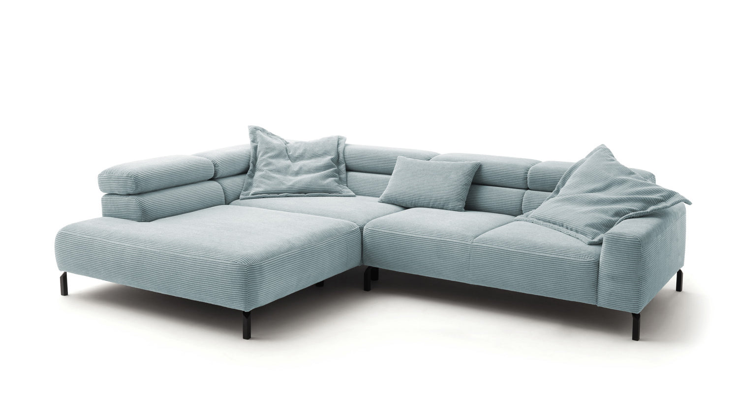 KAWOLA Sofa DELIA Ecksofa Cord hellblau