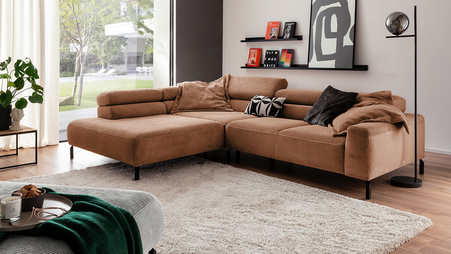 KAWOLA Sofa DELIA Ecksofa Cord rost, 276 x 219, Links, Ohne Komfortfunktion