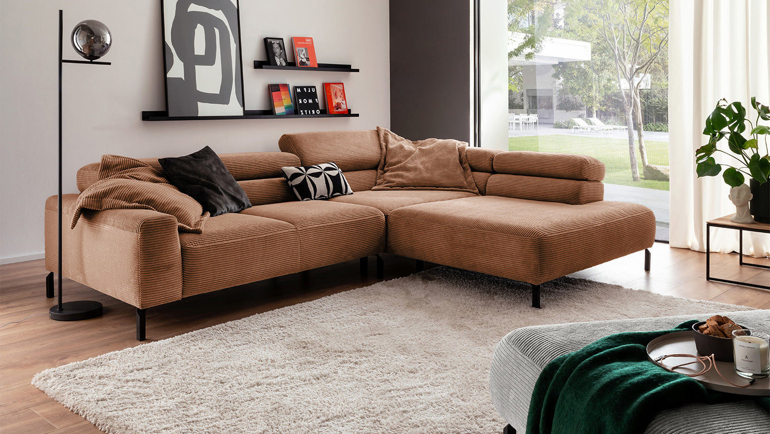 KAWOLA Sofa DELIA Ecksofa Cord rost, 312 x 219, Rechts, Relaxfunktion