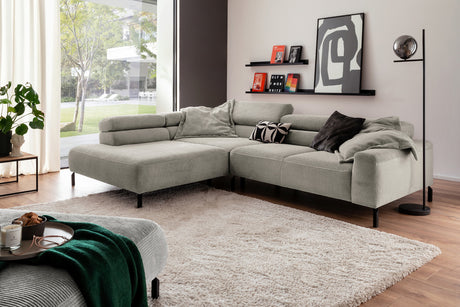 KAWOLA Sofa DELIA Ecksofa Cord steingrau, 276 x 219, Links, Ohne Komfortfunktion