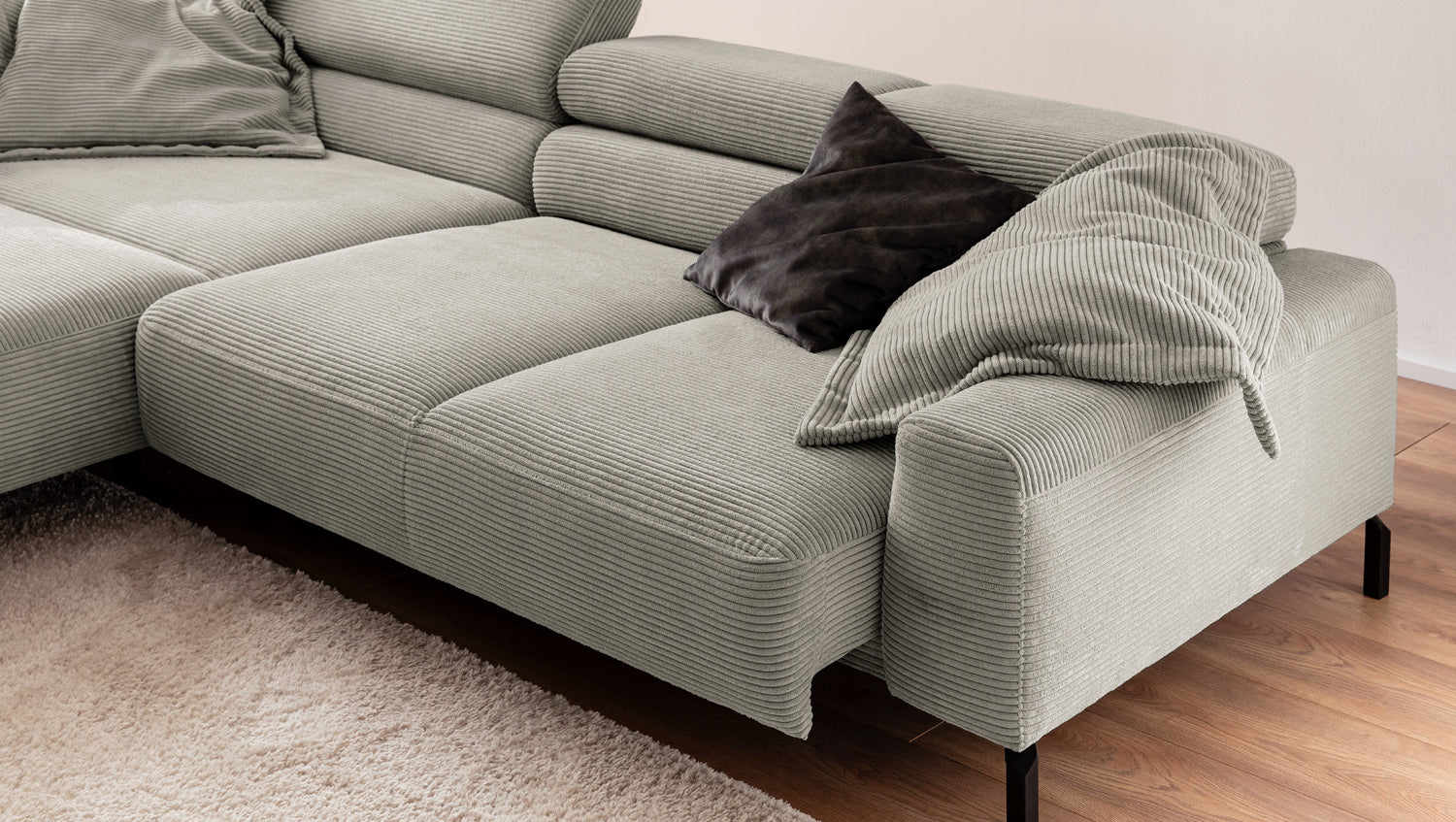 KAWOLA Sofa DELIA Ecksofa Cord steingrau