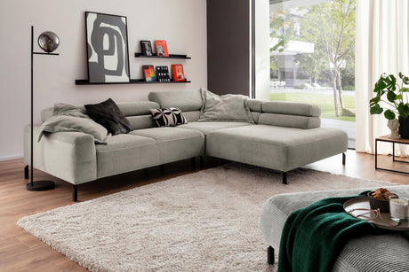 KAWOLA Sofa DELIA Ecksofa Cord steingrau, 312 x 219, Rechts, Relaxfunktion