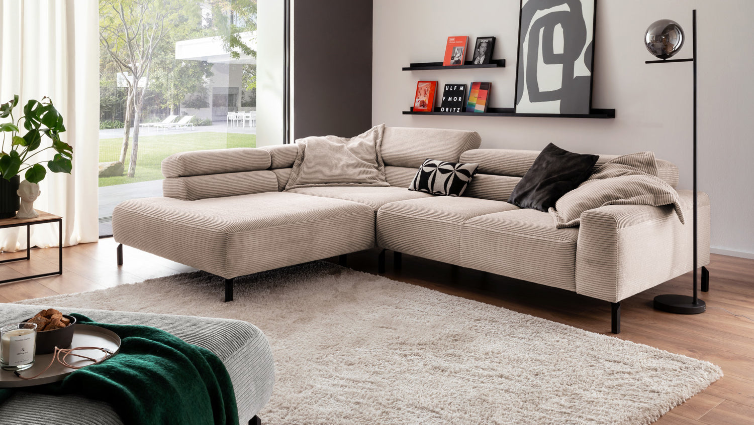 KAWOLA Sofa DELIA Ecksofa Cord taupe, 312 x 219, Links, Ohne Komfortfunktion