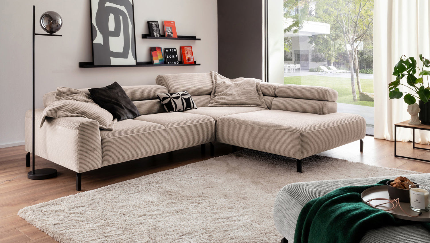 KAWOLA Sofa DELIA Ecksofa Cord taupe, 312 x 219, Rechts, Ohne Komfortfunktion