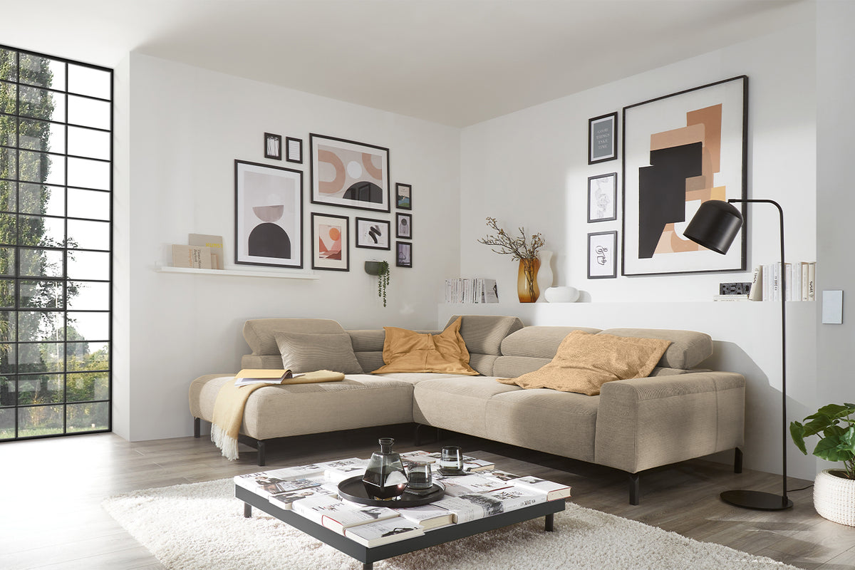 KAWOLA Sofa DELIA Ecksofa Feincord beige, Links, Ohne Komfortfunktion