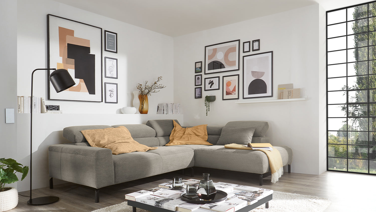 KAWOLA Sofa DELIA Ecksofa Feincord grau, Rechts, Ohne Komfortfunktion