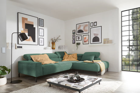 KAWOLA Sofa DELIA Ecksofa Feincord grün, Rechts, Relaxfunktion