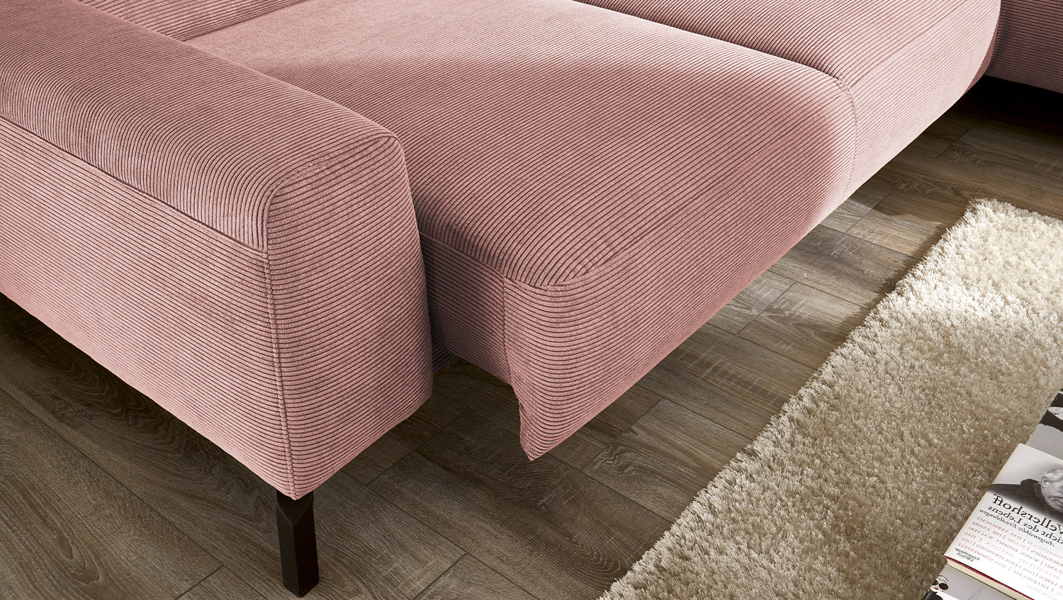 KAWOLA Sofa DELIA Ecksofa Feincord rosa