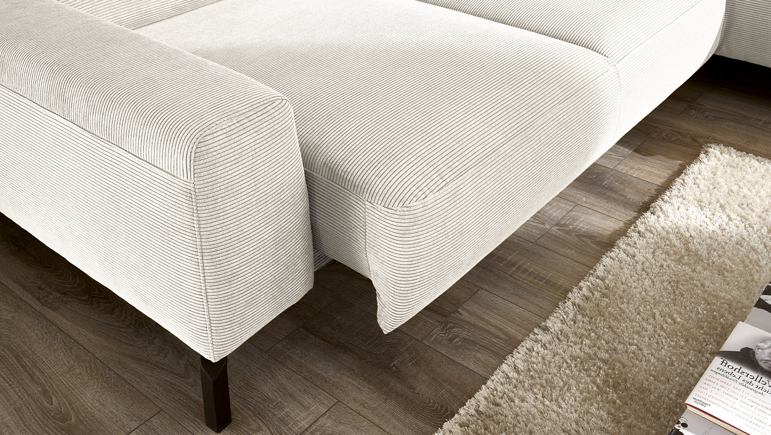 KAWOLA Sofa DELIA Ecksofa Feincord weiß