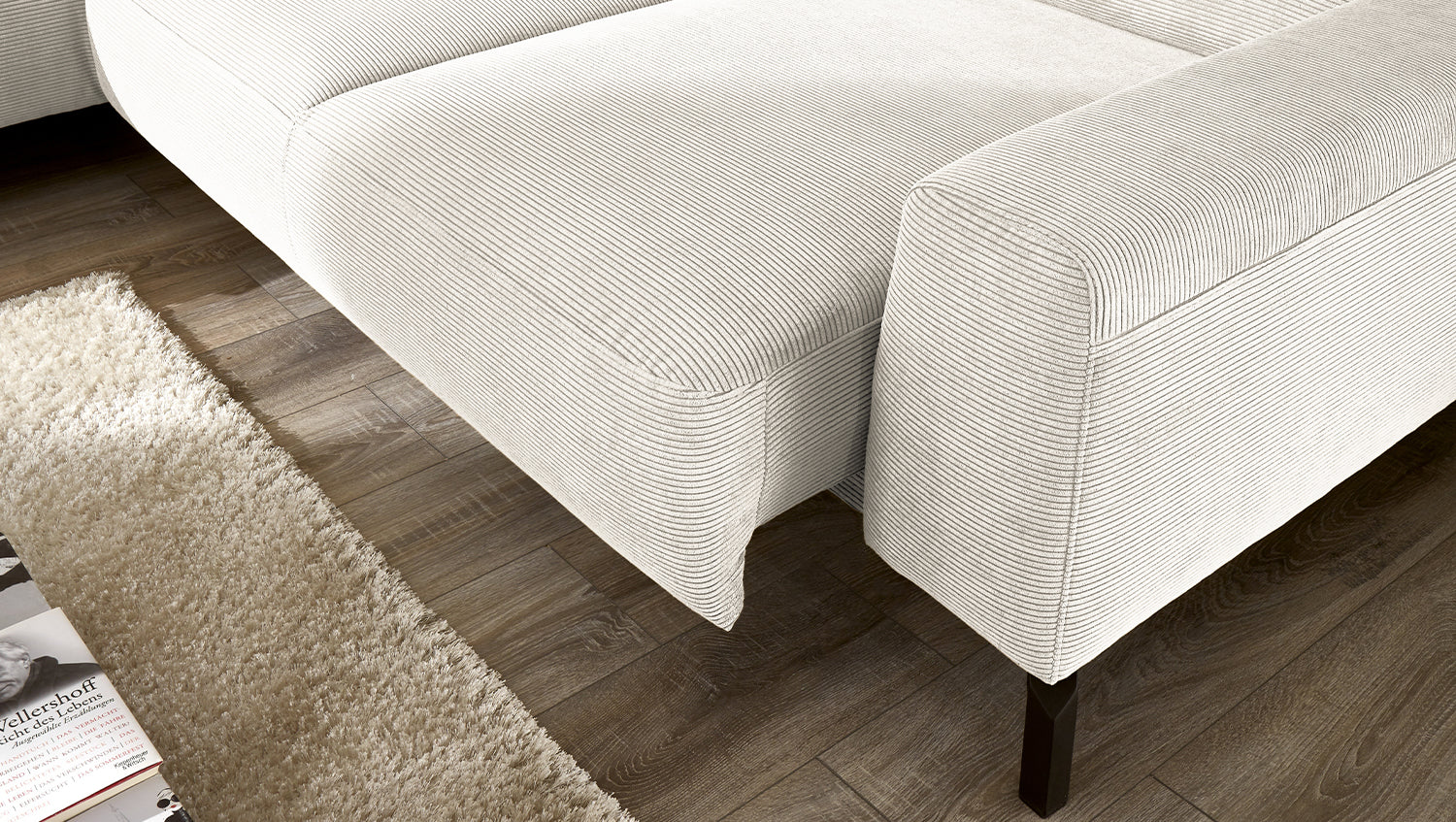 KAWOLA Sofa DELIA Ecksofa Feincord weiß
