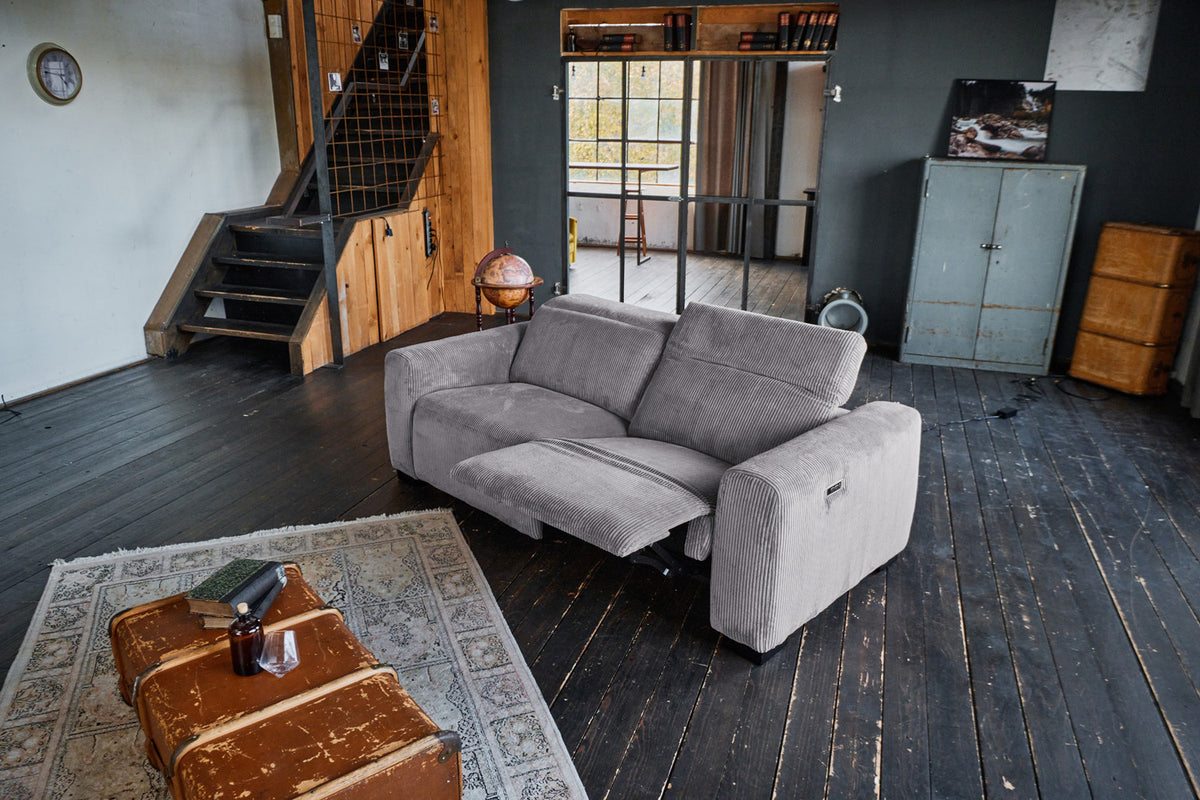 KAWOLA Sofa FINN 3-Sitzer mit Relaxfunktion Cord grau