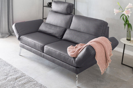KAWOLA Sofa HURRICANE 2-Sitzer Leder dunkelgrau