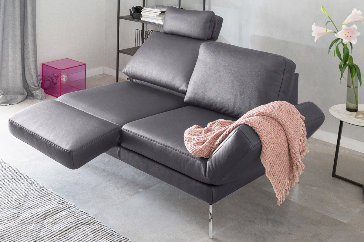 KAWOLA Sofa HURRICANE 2-Sitzer Leder dunkelgrau
