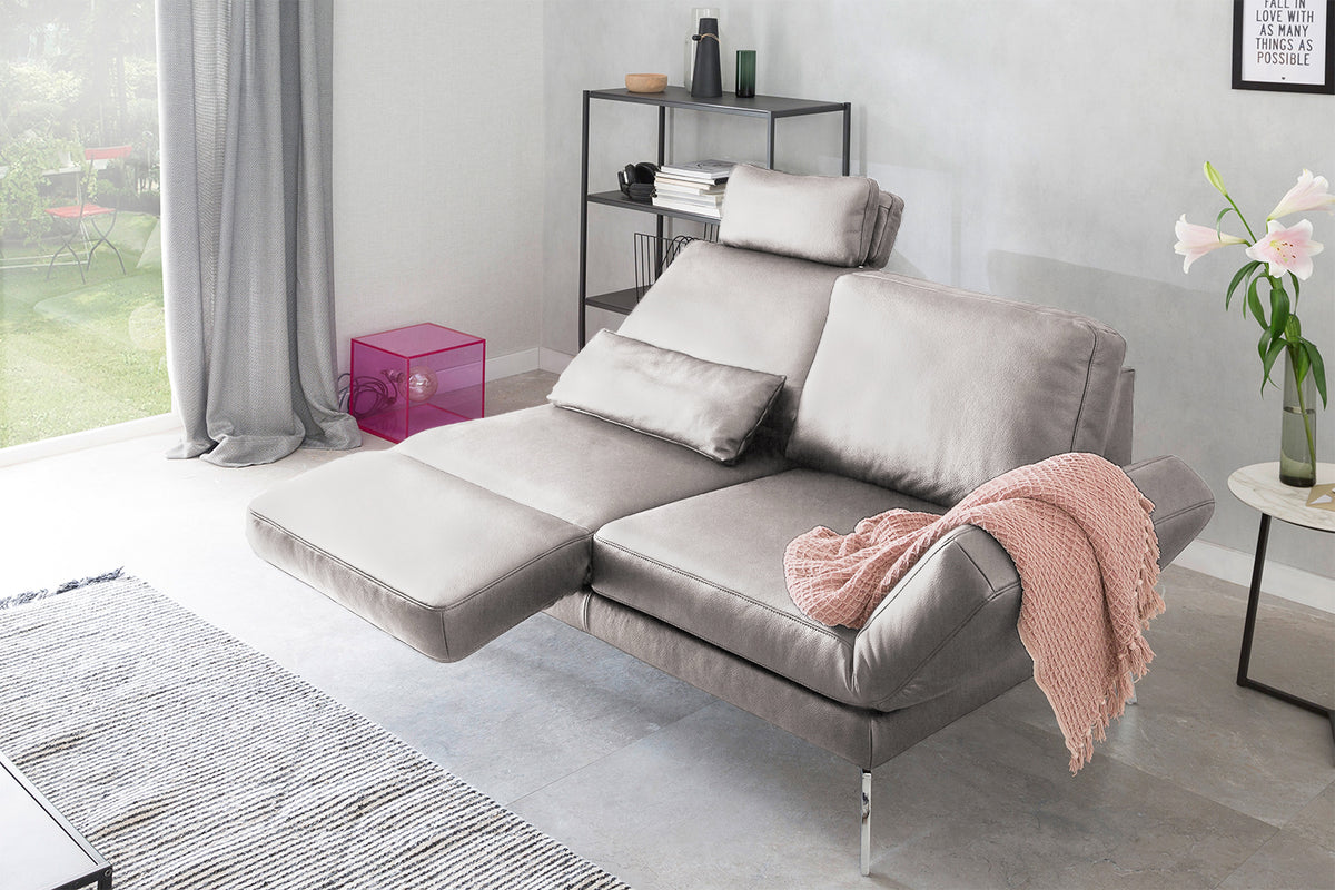 KAWOLA Sofa HURRICANE 2-Sitzer Leder hellgrau