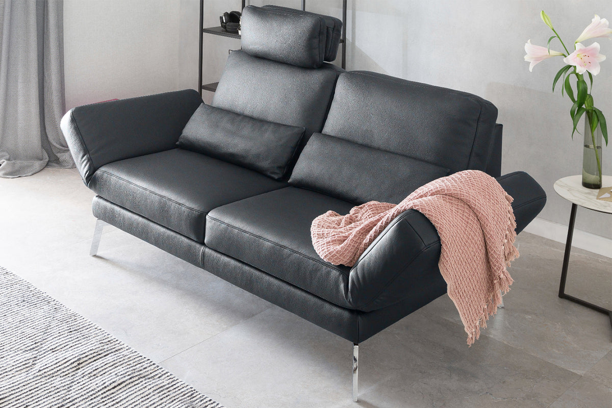 KAWOLA Sofa HURRICANE 2-Sitzer Leder schwarz