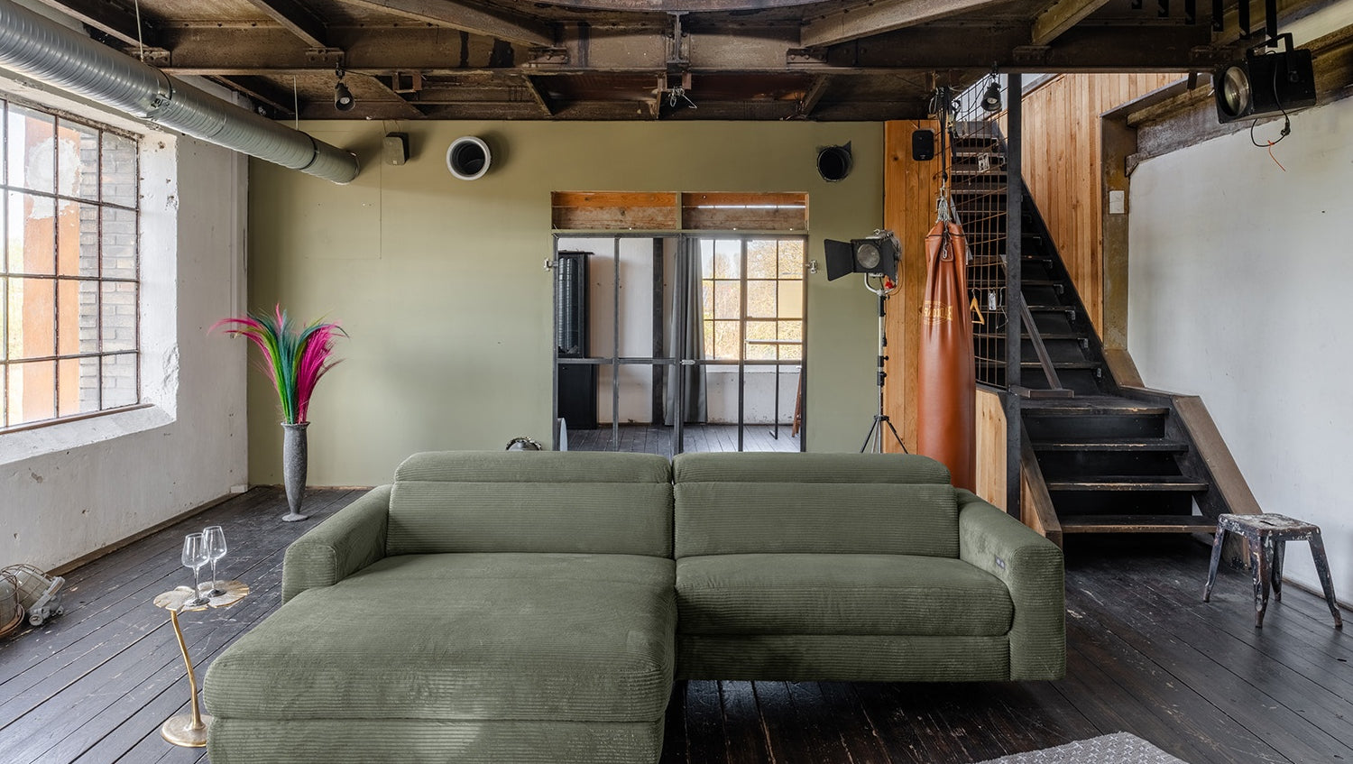 KAWOLA Sofa LAISKA Ecksofa Cord olivgrün