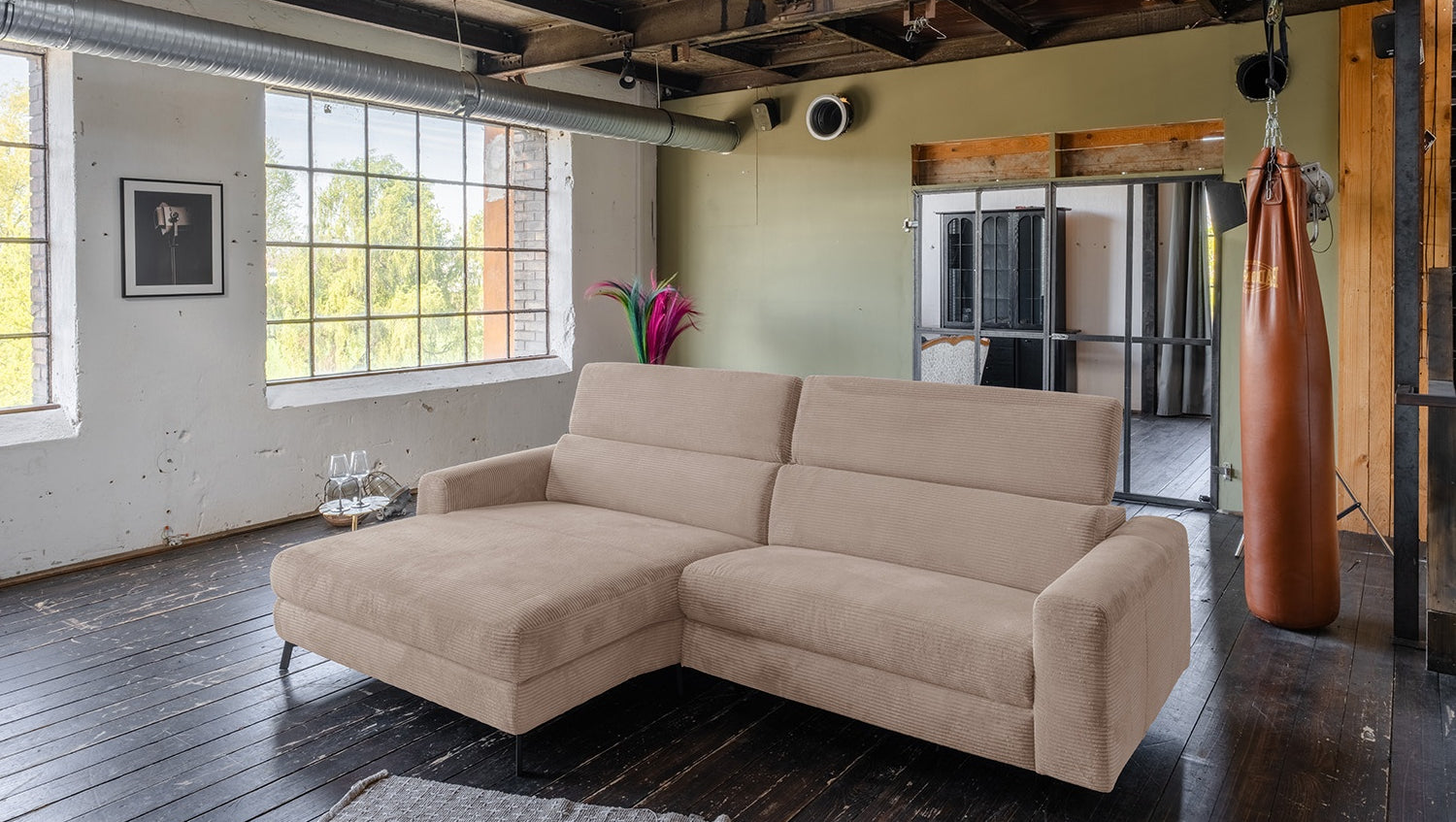 KAWOLA Sofa LAISKA Ecksofa Cord taupe, Links