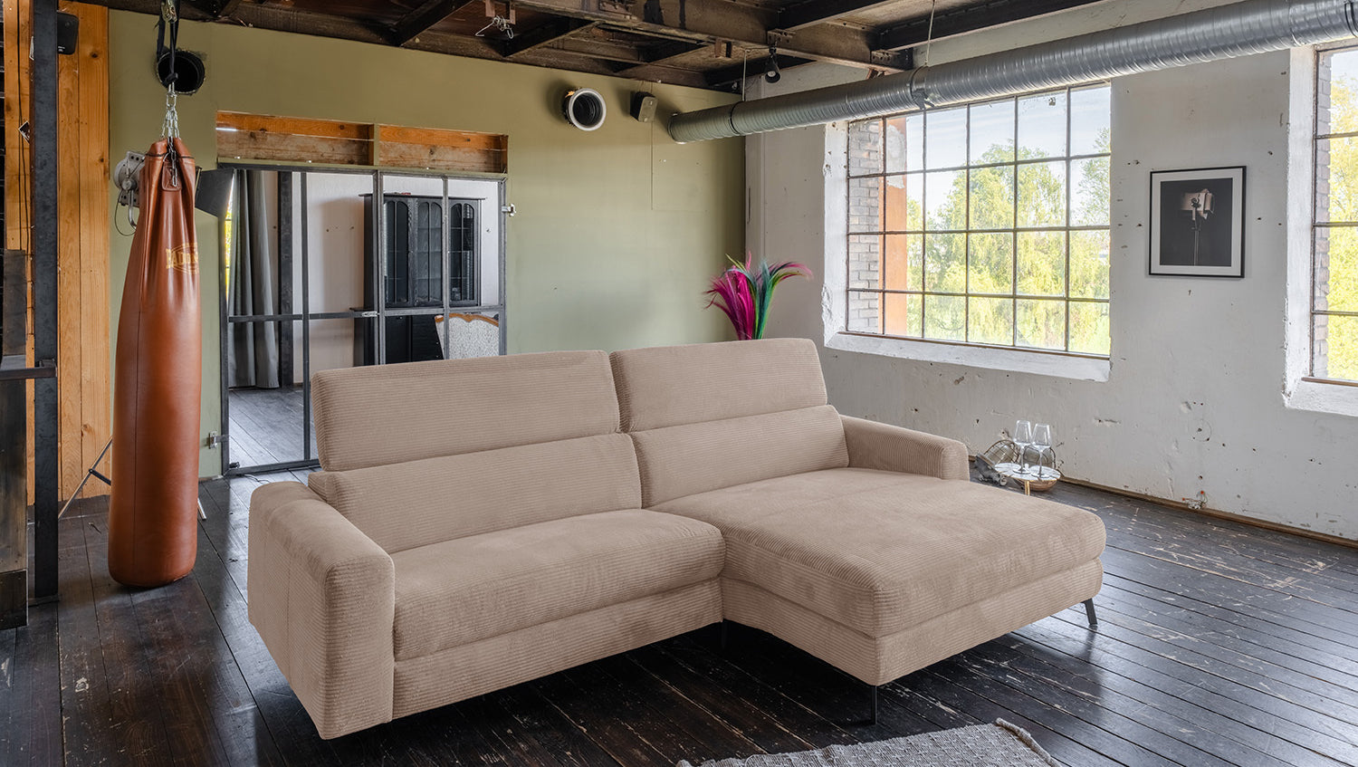 KAWOLA Sofa LAISKA Ecksofa Cord taupe, Rechts