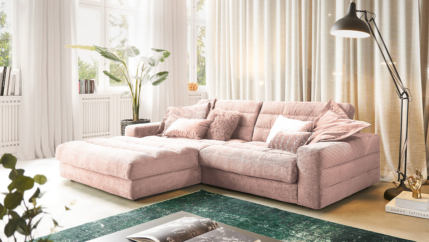 KAWOLA Sofa LANA Ecksofa Cord rosa, Links