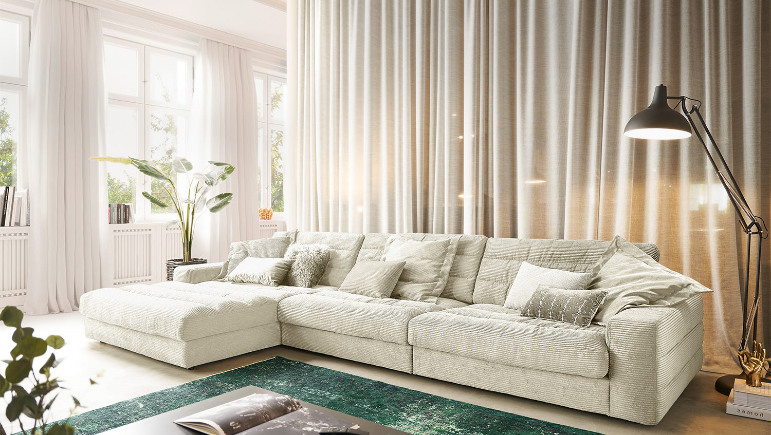 KAWOLA Sofa LANA XL Ecksofa Cord cremeweiß, Links