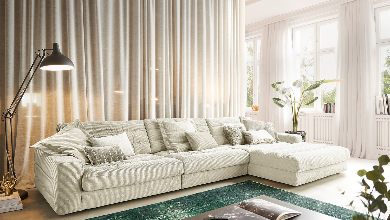 KAWOLA Sofa LANA XL Ecksofa Cord cremeweiß, Rechts