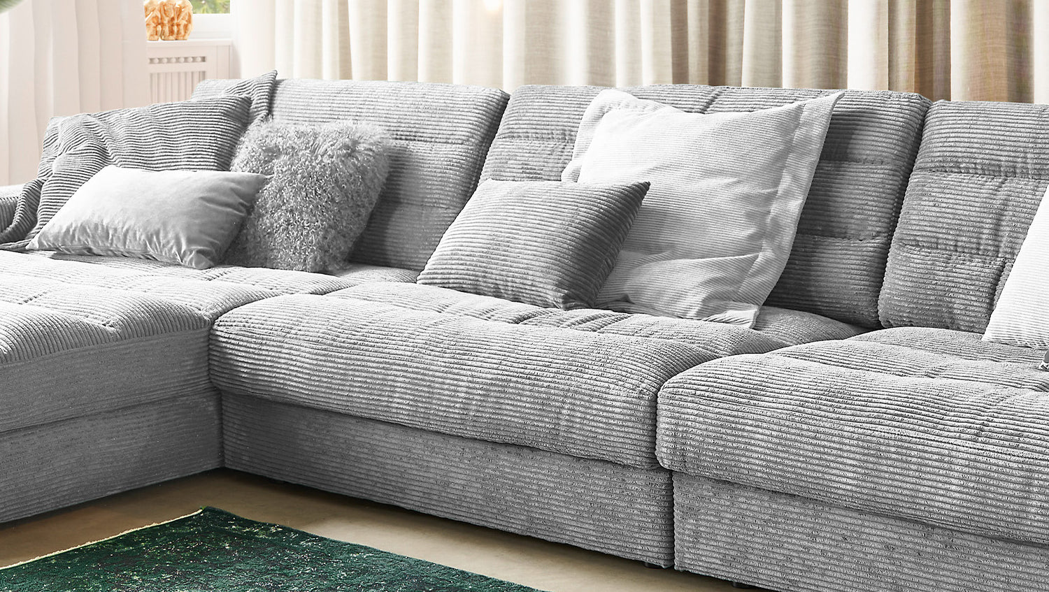 KAWOLA Sofa LANA XL Ecksofa Cord hellgrau