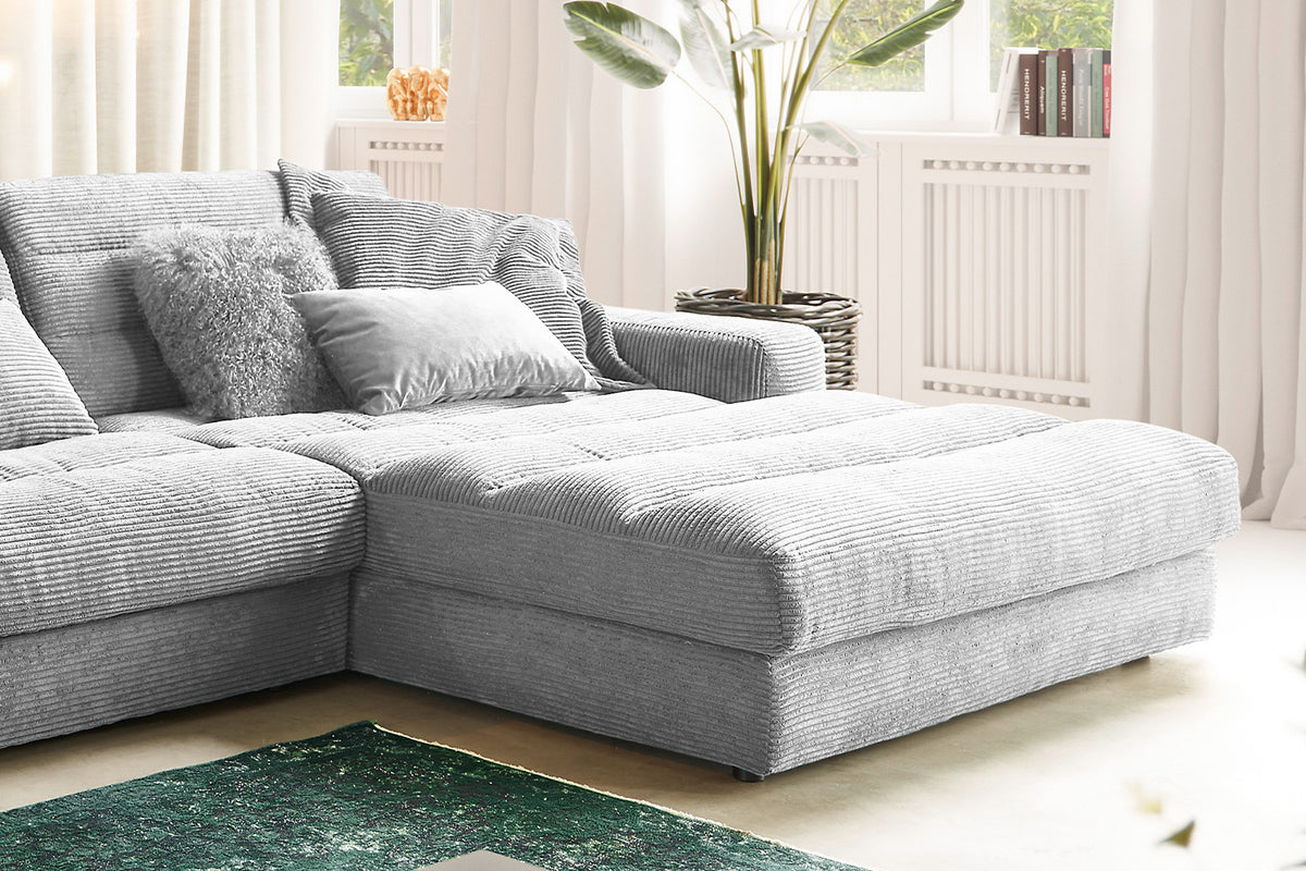 KAWOLA Sofa LANA XL Ecksofa Cord hellgrau