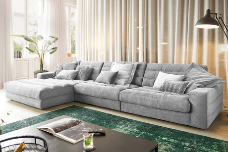 KAWOLA Sofa LANA XL Ecksofa Cord hellgrau