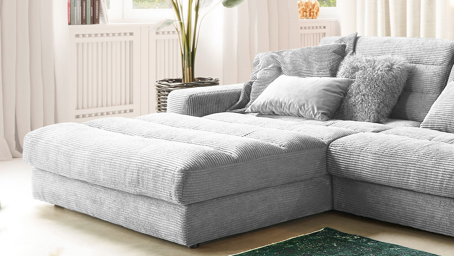 KAWOLA Sofa LANA XL Ecksofa Cord hellgrau