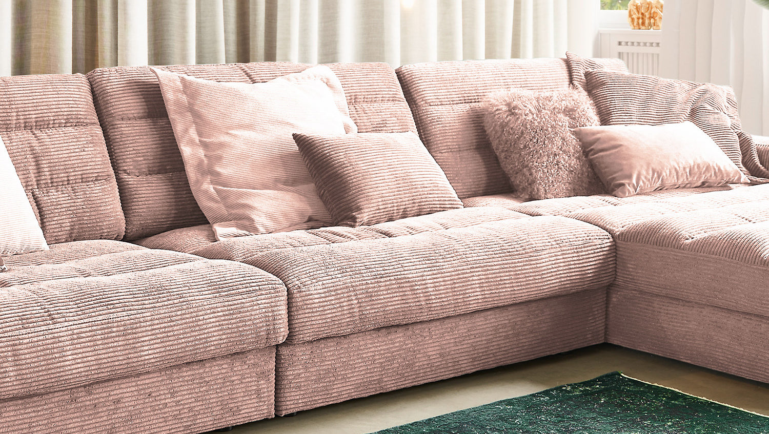 KAWOLA Sofa LANA XL Ecksofa Cord rosa