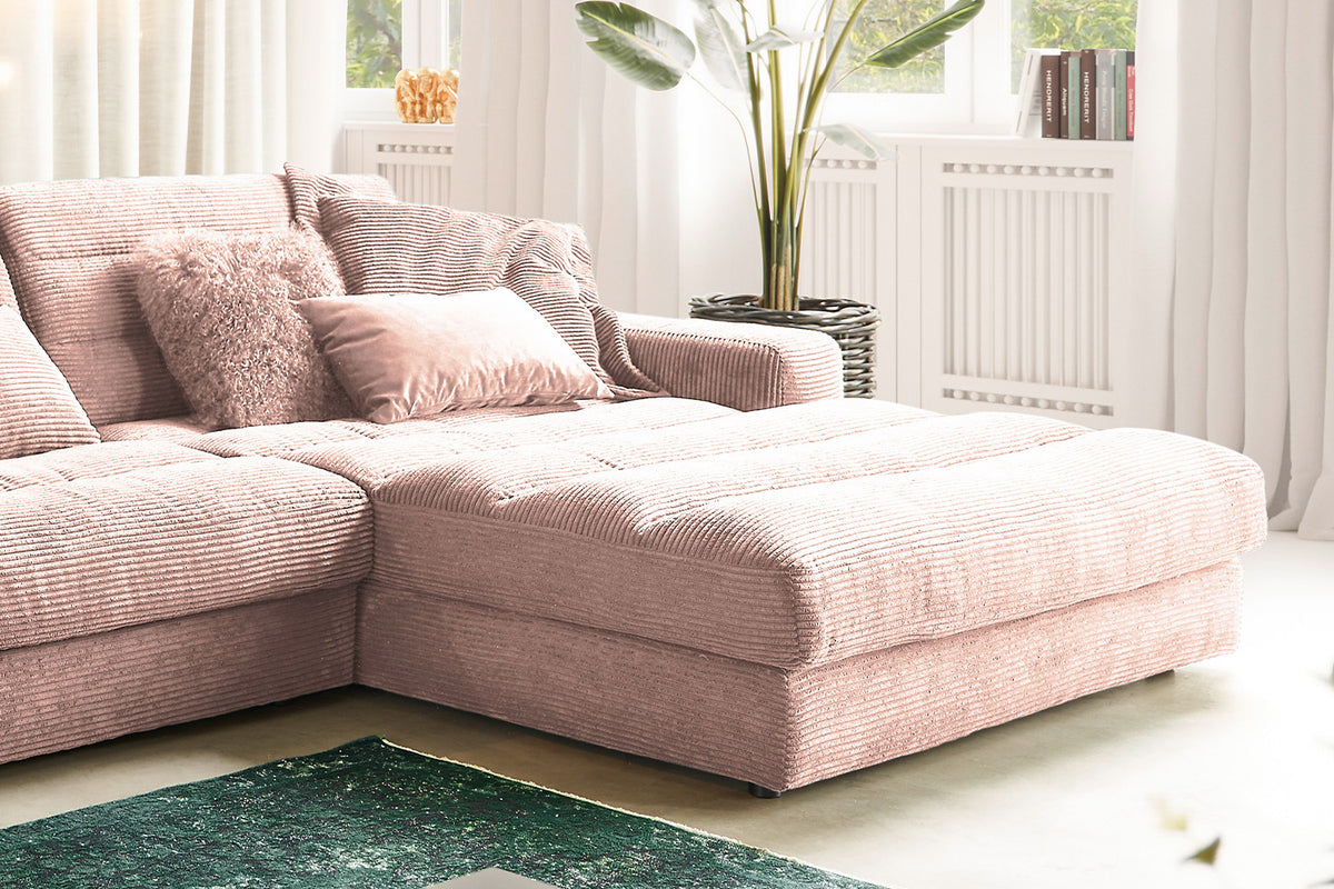 KAWOLA Sofa LANA XL Ecksofa Cord rosa