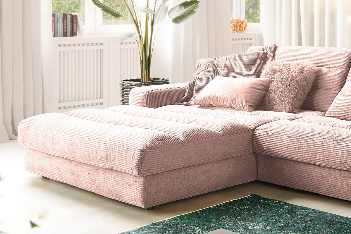 KAWOLA Sofa LANA XL Ecksofa Cord rosa