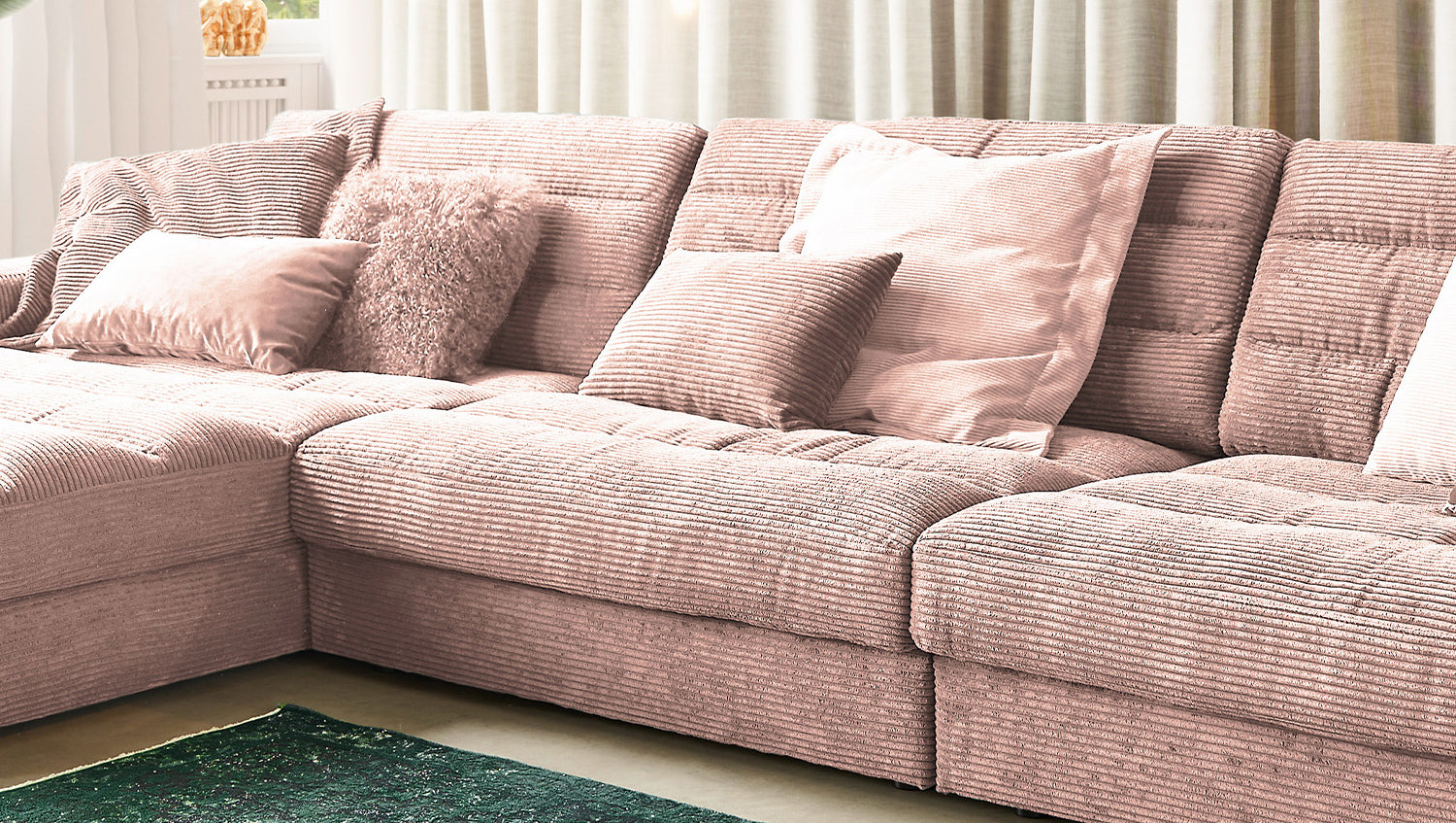 KAWOLA Sofa LANA XL Ecksofa Cord rosa