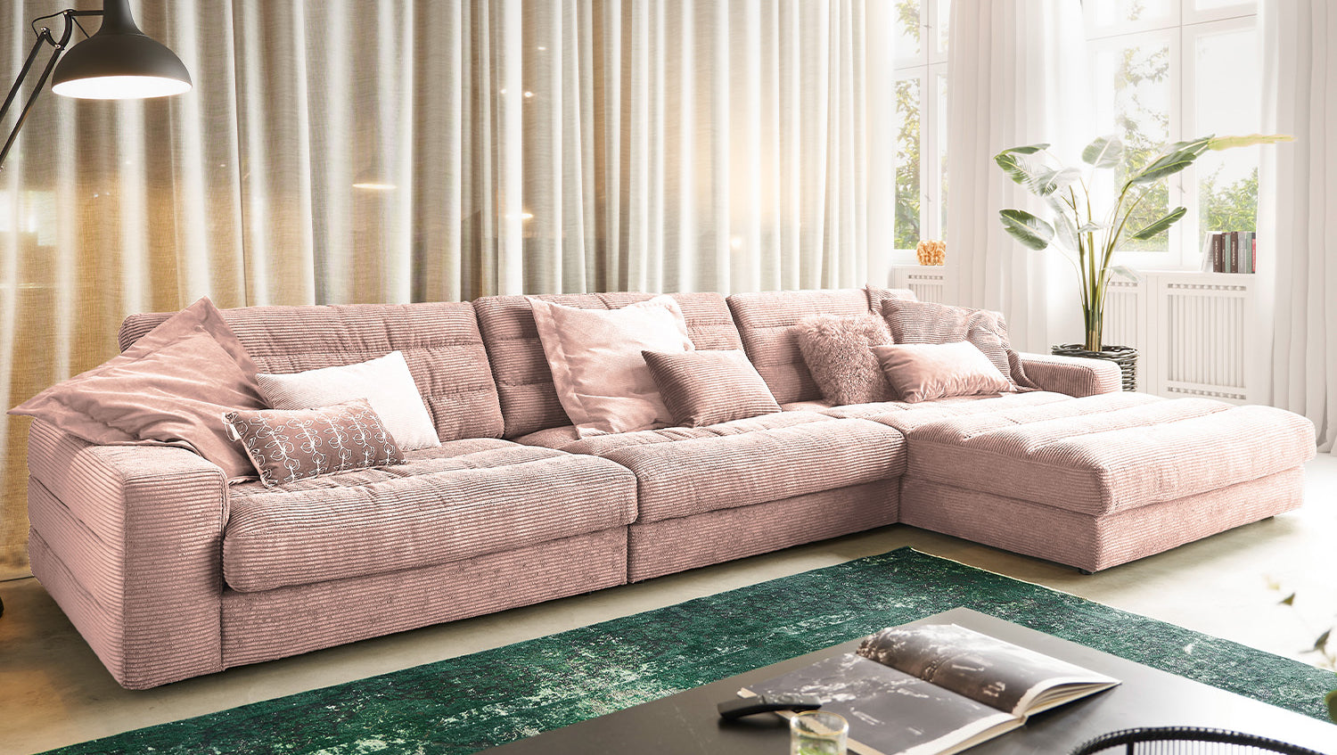 KAWOLA Sofa LANA XL Ecksofa Cord rosa