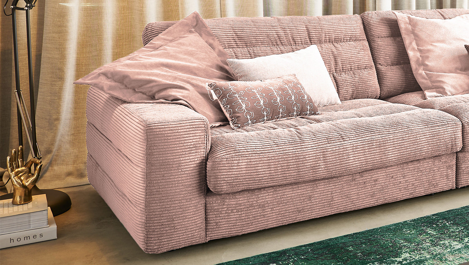 KAWOLA Sofa LANA XL Ecksofa Cord rosa