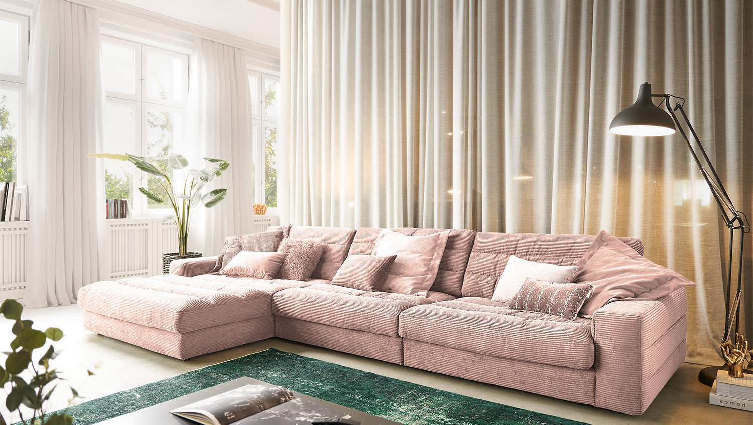 KAWOLA Sofa LANA XL Ecksofa Cord rosa, Links