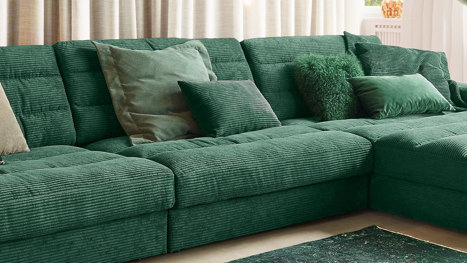 KAWOLA Sofa LANA XL Ecksofa Cord smaragd